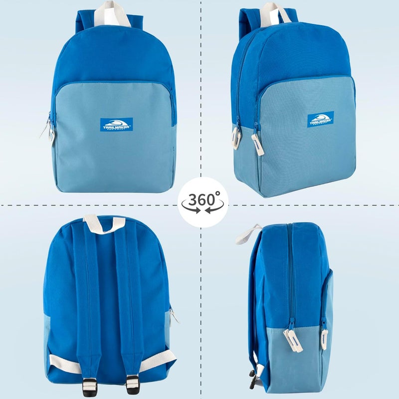 Trailmaker Color Block Backpacks for School Boys and Girls, 15 Inch Two Tone Colorful Small Travel Backpack for Kids (Blue) - Image 3